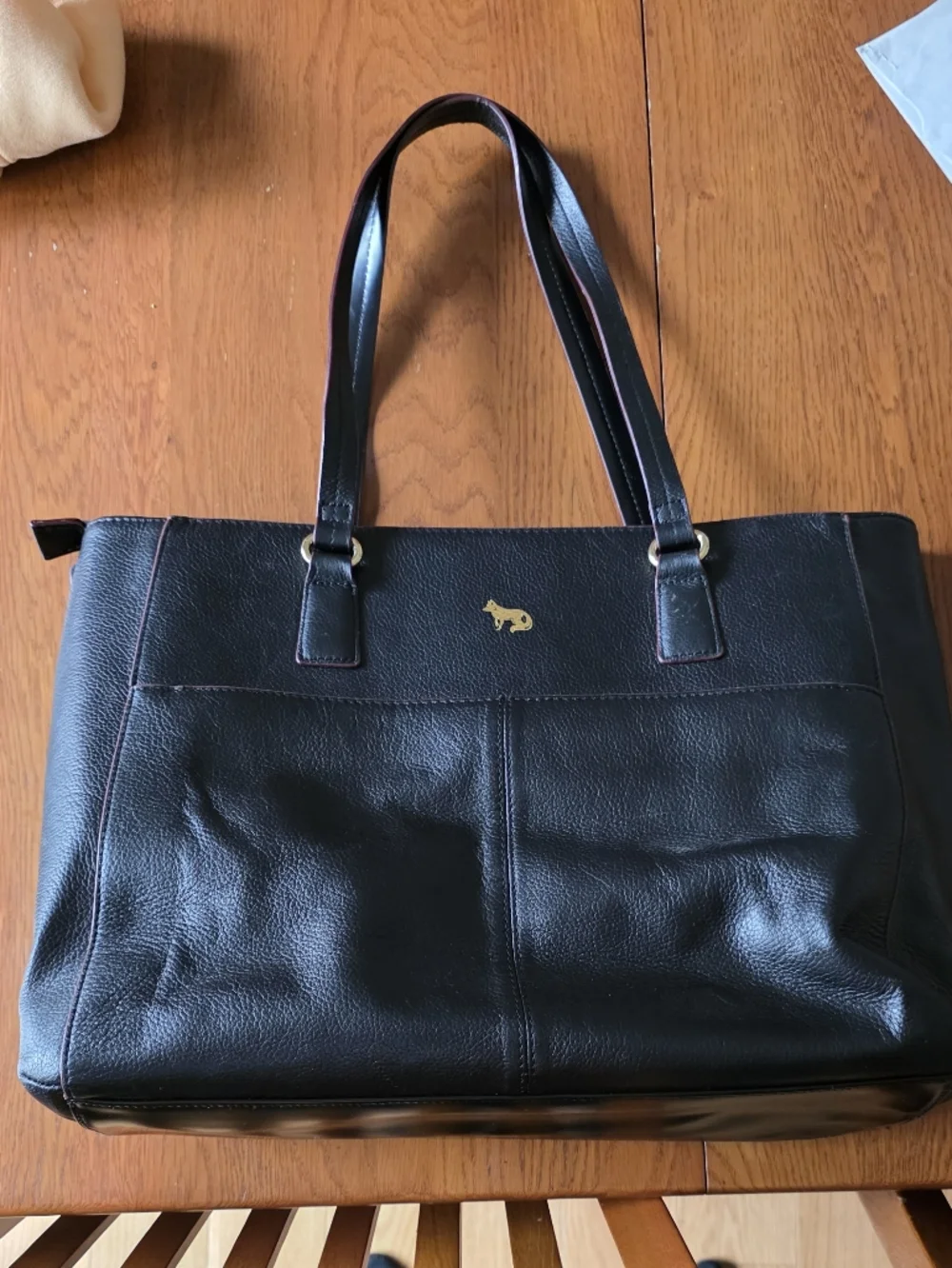 Emma Fox Park Avenue Black Leather Tote Laptop Work Bag Overnight Handbag